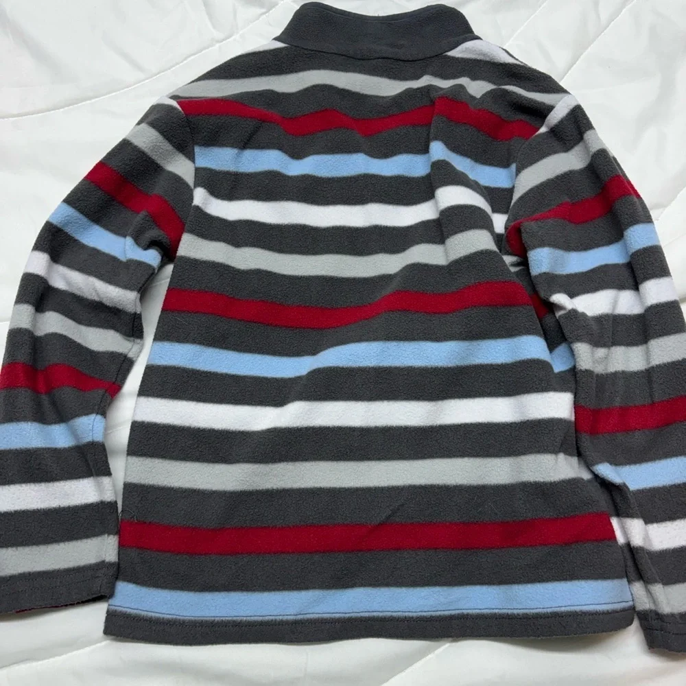 Gymboree Boys Zip-Up Sweater - Gray, Red, Blue Stripes- size 7-8- soft and warm